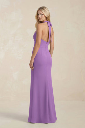 Ruched V - Neck Sheath Bridesmaid Dress With Bow in Wisteria - KissProm Bridesmaid Dresses