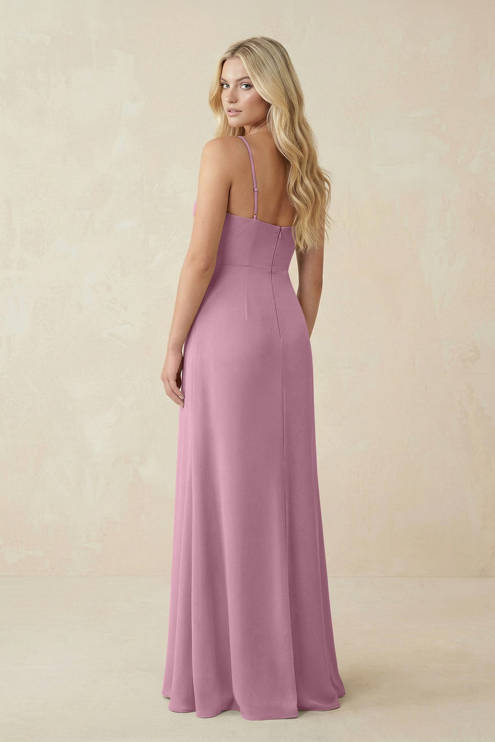 Ruched Sheath Spaghetti Strap Chiffon Bridesmaid Dress in Vintage Mauve - KissProm BRIDESMAID DRESSES