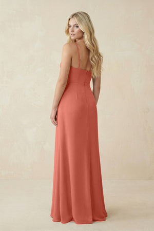 Ruched Sheath Spaghetti Strap Chiffon Bridesmaid Dress in Wild Rose - KissProm BRIDESMAID DRESSES