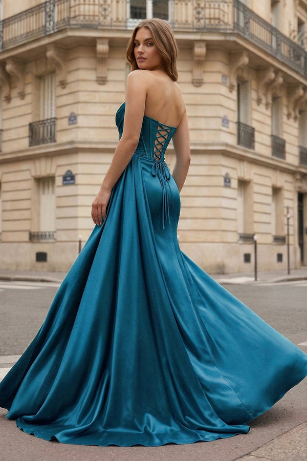 Mermaid Scoop Neck Orange Slit Long Prom Dress
