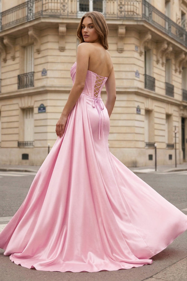 Mermaid Scoop Neck Orange Slit Long Prom Dress