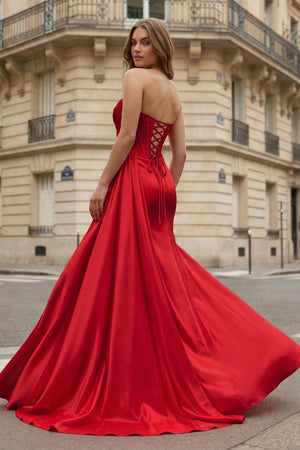 Mermaid Scoop Neck Orange Slit Long Prom Dress