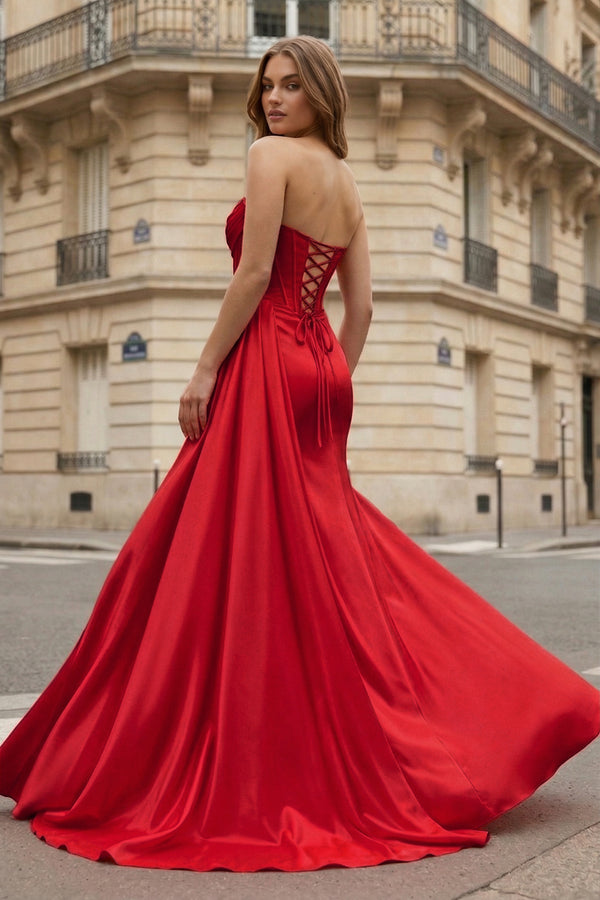 Mermaid Scoop Neck Orange Slit Long Prom Dress