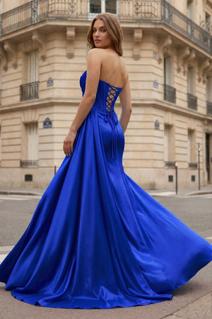 Mermaid Scoop Neck Orange Slit Long Prom Dress