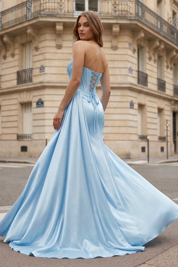 Mermaid Scoop Neck Orange Slit Long Prom Dress