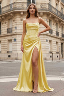 Mermaid Scoop Neck Orange Slit Long Prom Dress