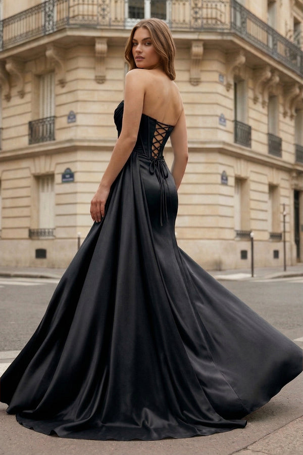 Mermaid Scoop Neck Orange Slit Long Prom Dress