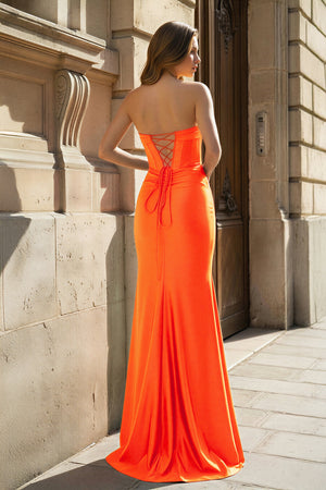 KissProm-Mermaid Scoop Neck Orange Slit Long Prom Dress 