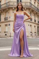 Mermaid Scoop Neck Orange Slit Long Prom Dress
