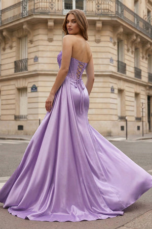 Mermaid Scoop Neck Orange Slit Long Prom Dress