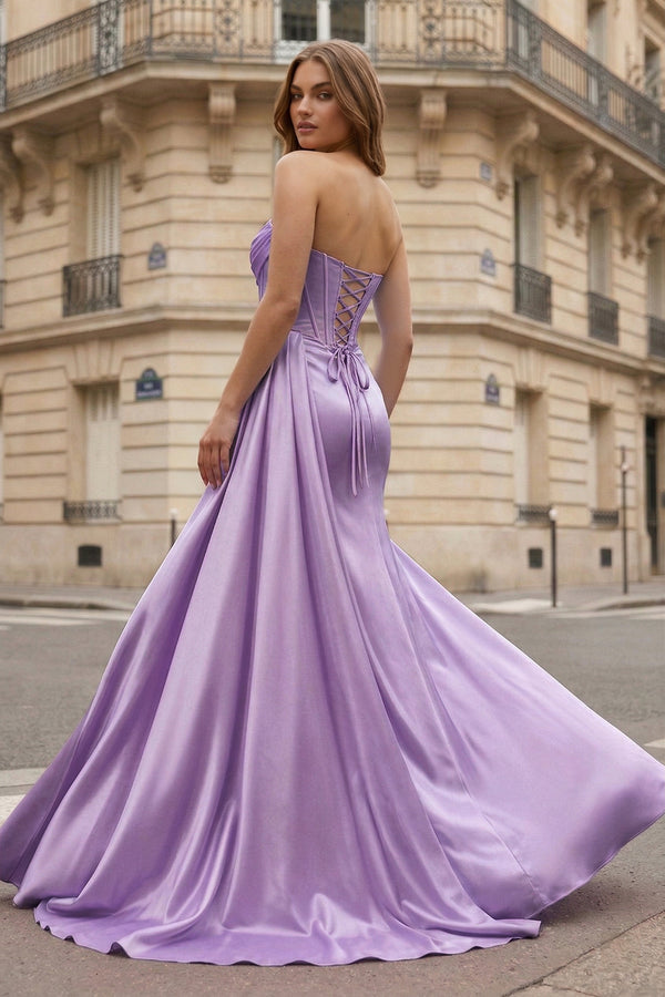 Mermaid Scoop Neck Orange Slit Long Prom Dress