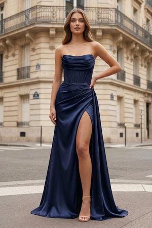 Mermaid Scoop Neck Orange Slit Long Prom Dress
