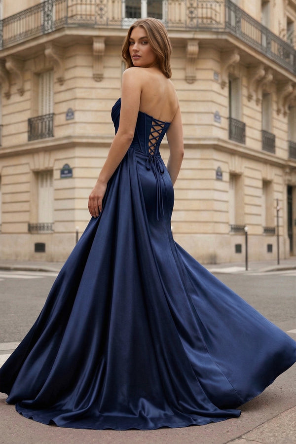 Mermaid Scoop Neck Orange Slit Long Prom Dress