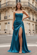 Mermaid Scoop Neck Orange Slit Long Prom Dress