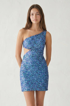Blue - One Shoulder Sequins Bodycon Cut out Mini Homecoming Dresses-KISSPROM