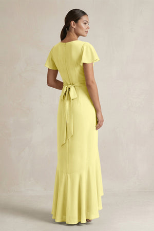 Rufffled V - Neck Sheath Chiffon Bridesmaid Dress in Buttercup - KissProm Bridesmaid Dresses