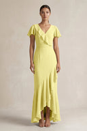 Rufffled V - Neck Sheath Chiffon Bridesmaid Dress in Buttercup - KissProm Bridesmaid Dresses