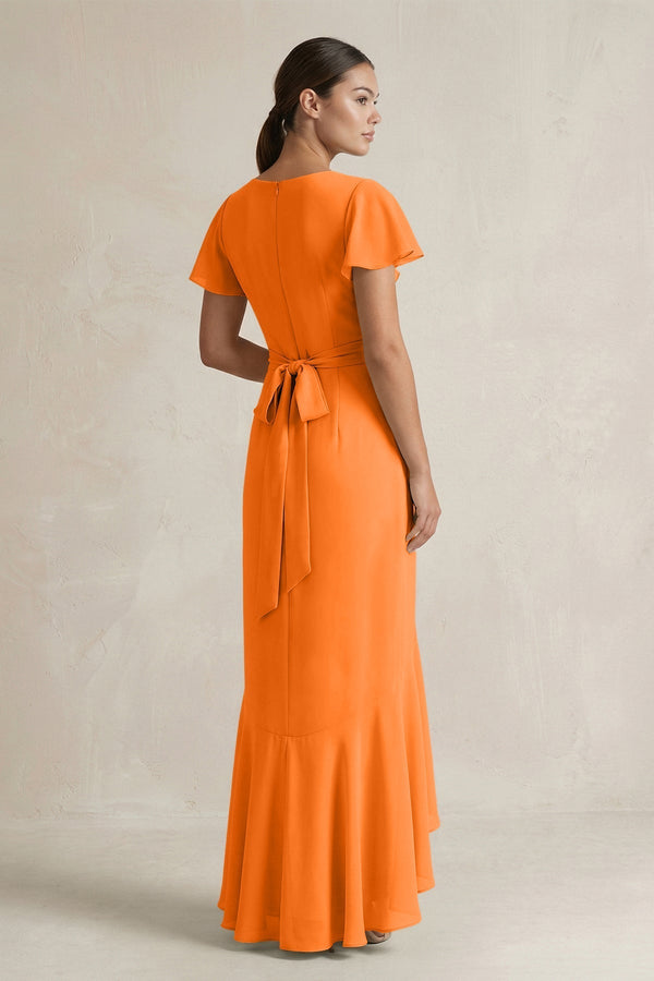 Rufffled V - Neck Sheath Chiffon Bridesmaid Dress in Cinnamon - KissProm Bridesmaid Dresses