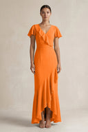 Rufffled V - Neck Sheath Chiffon Bridesmaid Dress in Cinnamon - KissProm Bridesmaid Dresses