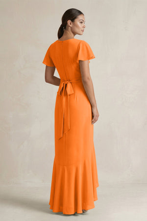 Rufffled V - Neck Sheath Chiffon Bridesmaid Dress in Cinnamon - KissProm Bridesmaid Dresses