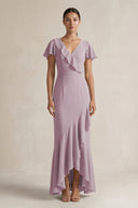 Rufffled V - Neck Sheath Chiffon Bridesmaid Dress in Dusk - KissProm Bridesmaid Dresses