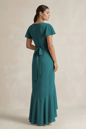 Rufffled V - Neck Sheath Chiffon Bridesmaid Dress in Pine - KissProm Bridesmaid Dresses