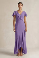 Rufffled V - Neck Sheath Chiffon Bridesmaid Dress in Tahiti - KissProm Bridesmaid Dresses