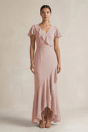 Rufffled V - Neck Sheath Chiffon Bridesmaid Dress in Toffee - KissProm Bridesmaid Dresses