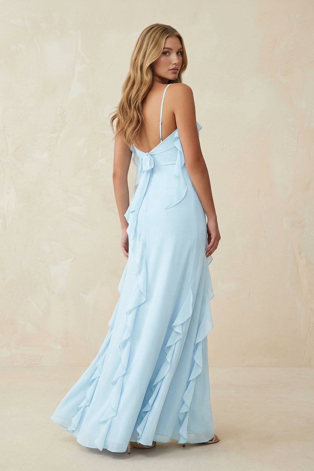 Ruffled Cami Strap Chiffon Sheath Bridesmaid Dress - KissProm Bridesmaid Dresses
