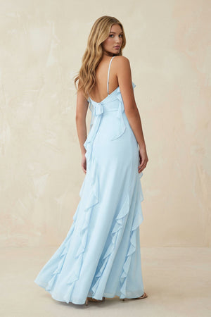Ruffled Cami Strap Chiffon Sheath Bridesmaid Dress - KissProm Bridesmaid Dresses