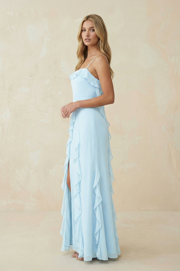 Ruffled Cami Strap Chiffon Sheath Bridesmaid Dress - KissProm Bridesmaid Dresses