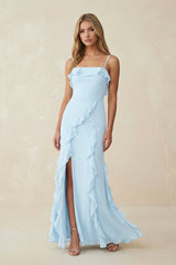 Ruffled Cami Strap Chiffon Sheath Bridesmaid Dress - KissProm Bridesmaid Dresses