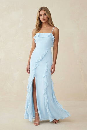 Ruffled Cami Strap Chiffon Sheath Bridesmaid Dress - KissProm Bridesmaid Dresses
