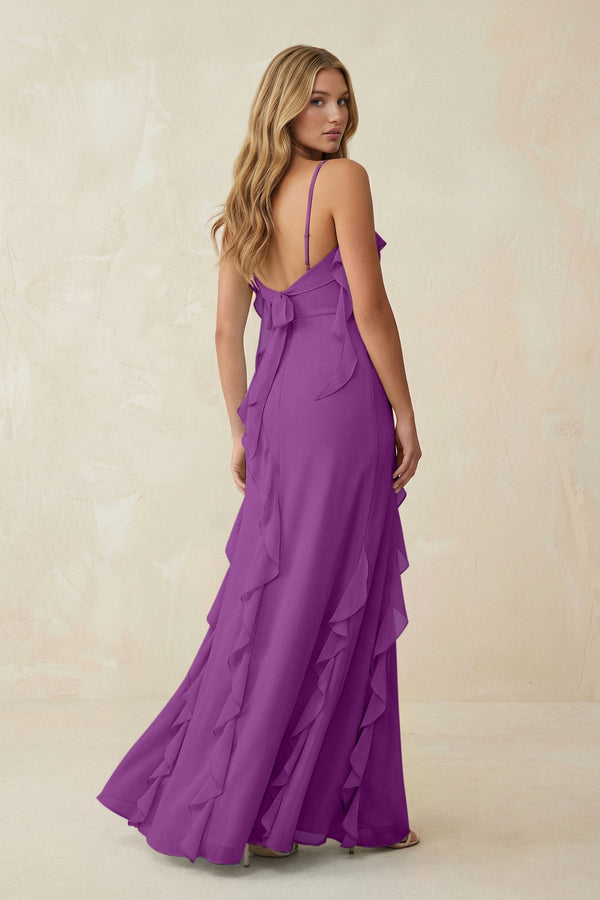 Ruffled Cami Strap Chiffon Sheath Bridesmaid Dress in Amethyst - KissProm Bridesmaid Dresses