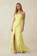 Ruffled Cami Strap Chiffon Sheath Bridesmaid Dress in Buttercup - KissProm Bridesmaid Dresses