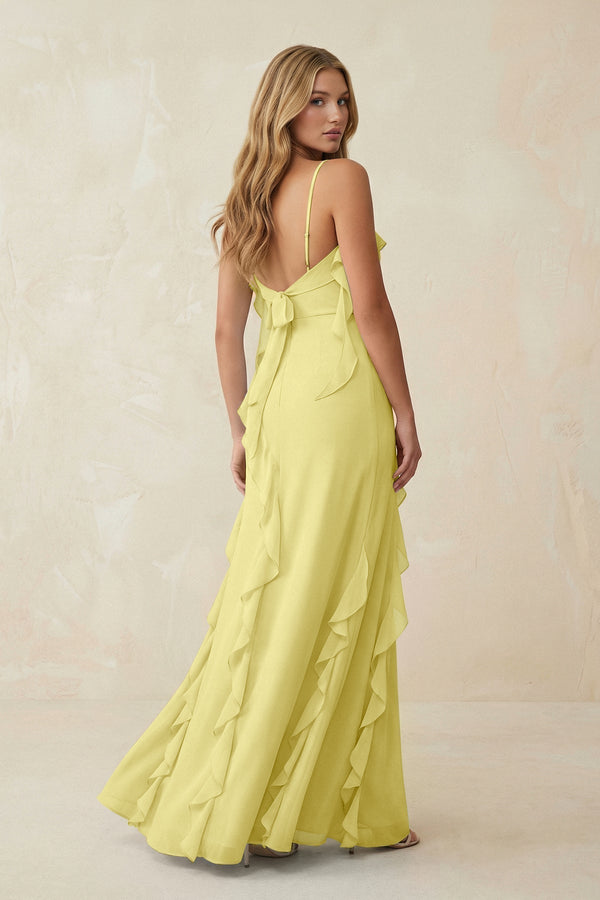 Ruffled Cami Strap Chiffon Sheath Bridesmaid Dress in Buttercup - KissProm Bridesmaid Dresses