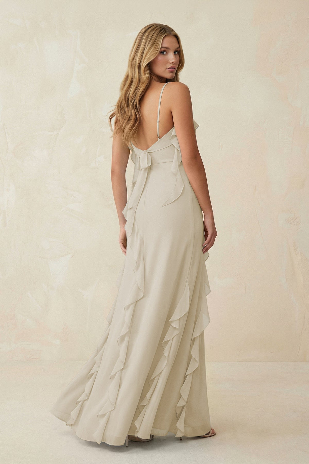 Ruffled Cami Strap Chiffon Sheath Bridesmaid Dress in Dove Gray - KissProm Bridesmaid Dresses