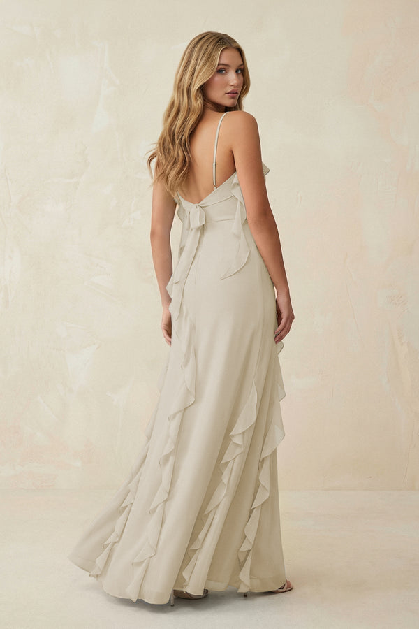 Ruffled Cami Strap Chiffon Sheath Bridesmaid Dress in Dove Gray - KissProm Bridesmaid Dresses