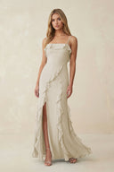 Ruffled Cami Strap Chiffon Sheath Bridesmaid Dress in Dove Gray - KissProm Bridesmaid Dresses