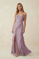 Ruffled Cami Strap Chiffon Sheath Bridesmaid Dress in Dusk - KissProm Bridesmaid Dresses