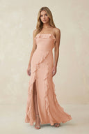 Ruffled Cami Strap Chiffon Sheath Bridesmaid Dress in English Rose - KissProm Bridesmaid Dresses