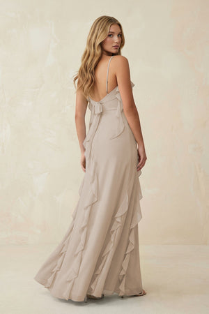 Ruffled Cami Strap Chiffon Sheath Bridesmaid Dress in Frost - KissProm Bridesmaid Dresses