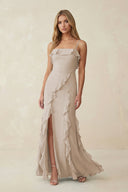 Ruffled Cami Strap Chiffon Sheath Bridesmaid Dress in Frost - KissProm Bridesmaid Dresses