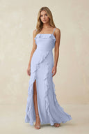 Ruffled Cami Strap Chiffon Sheath Bridesmaid Dress in Ice - KissProm Bridesmaid Dresses