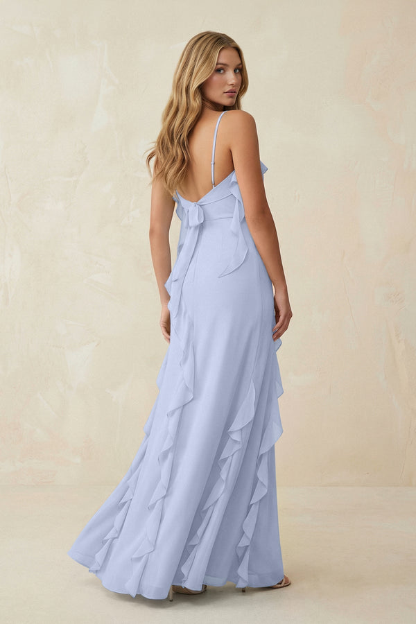 Ruffled Cami Strap Chiffon Sheath Bridesmaid Dress in Ice - KissProm Bridesmaid Dresses