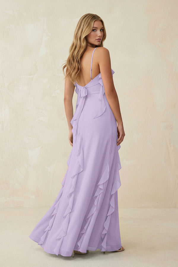 Ruffled Cami Strap Chiffon Sheath Bridesmaid Dress in Lavender - KissProm Bridesmaid Dresses