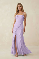 Ruffled Cami Strap Chiffon Sheath Bridesmaid Dress in Lavender - KissProm Bridesmaid Dresses