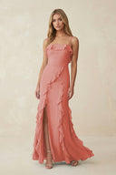 Ruffled Cami Strap Chiffon Sheath Bridesmaid Dress in Mulberry - KissProm Bridesmaid Dresses
