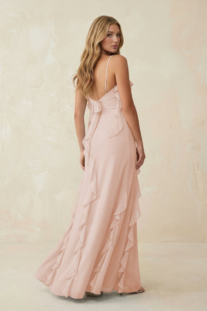Ruffled Cami Strap Chiffon Sheath Bridesmaid Dress in Pale Blush - KissProm Bridesmaid Dresses