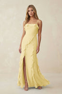 Ruffled Cami Strap Chiffon Sheath Bridesmaid Dress in Pastel Yellow - KissProm Bridesmaid Dresses